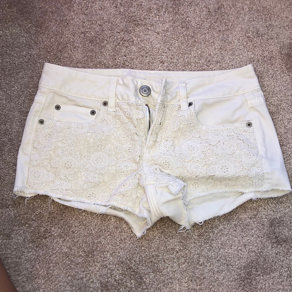 AEO Cream Lace Jean Shorts